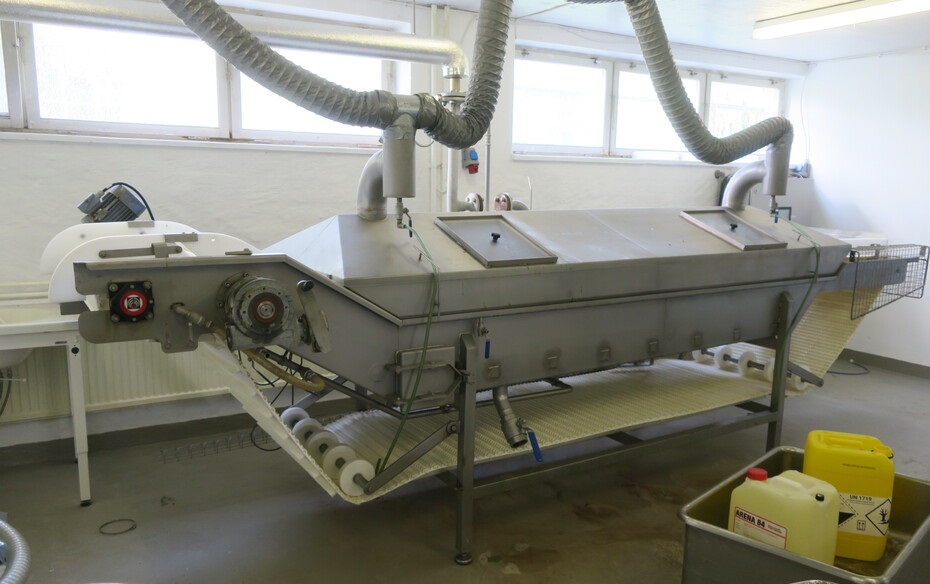 Machine de découpe, lavage et blanchiment de fruits et légumes Cabinplant belt blancher