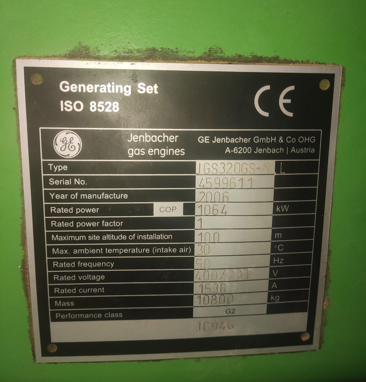 Groupe électrogène GE Jenbacher J320GSC105